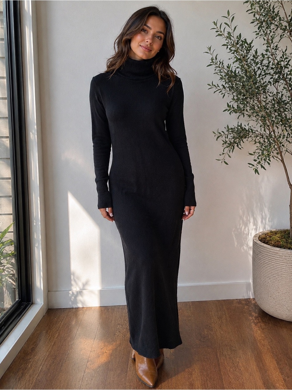 Express Black Turtleneck sweater Maxi Dress